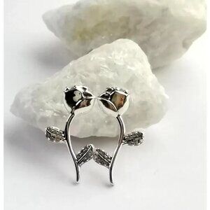 NEW Sterling silver cz rose stem  stud earrings
